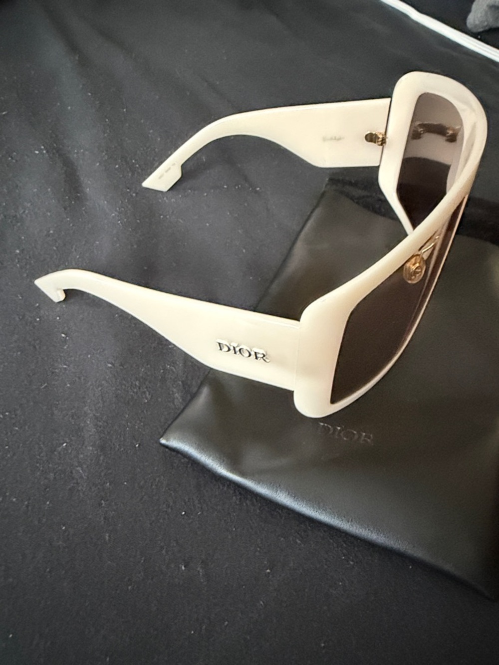 Dior Cream Oversized Shield Sunglasses with Dark Lenses